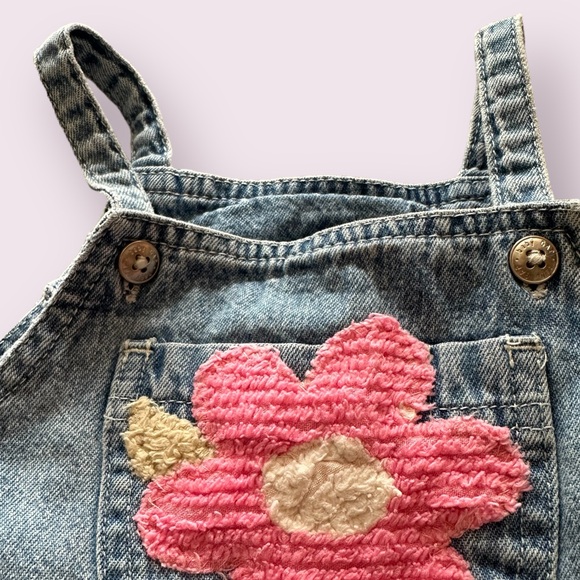 Vintage Baby Gap Light Blue Jean  Denim Overalls With Pink Flowers Size 12-18 M - Picture 6 of 11